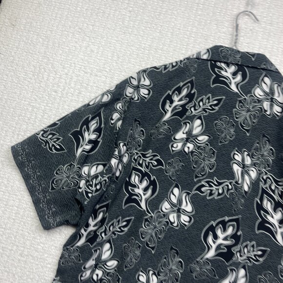 Y2K 725 Originals Mens L Hawaiian Tribal Print Button up Shirt Grey / Black - Picture 12 of 15